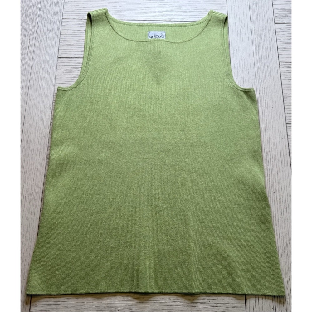 Chicos Green Silk Nylon Rayon Knit Sleeveless Tank Top Classic Capsule Career 0
